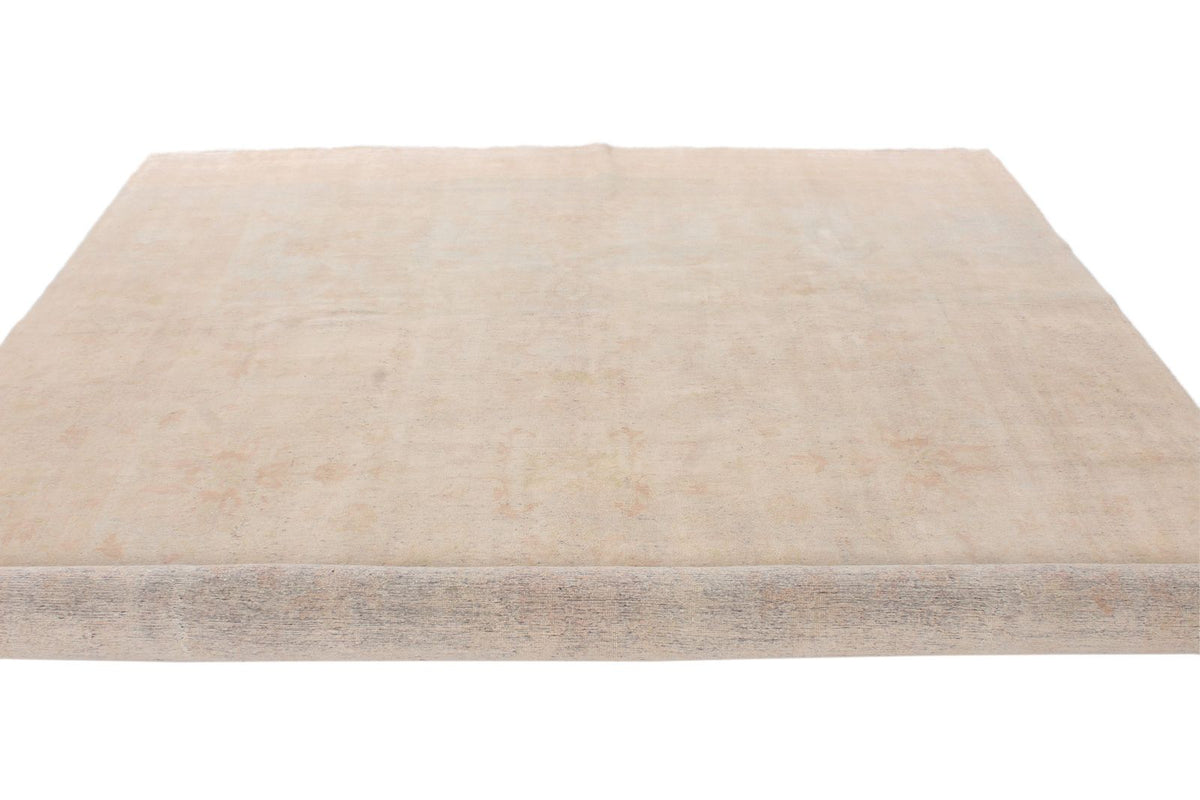 9x12 Ivory and Green Turkish Oushak Rug