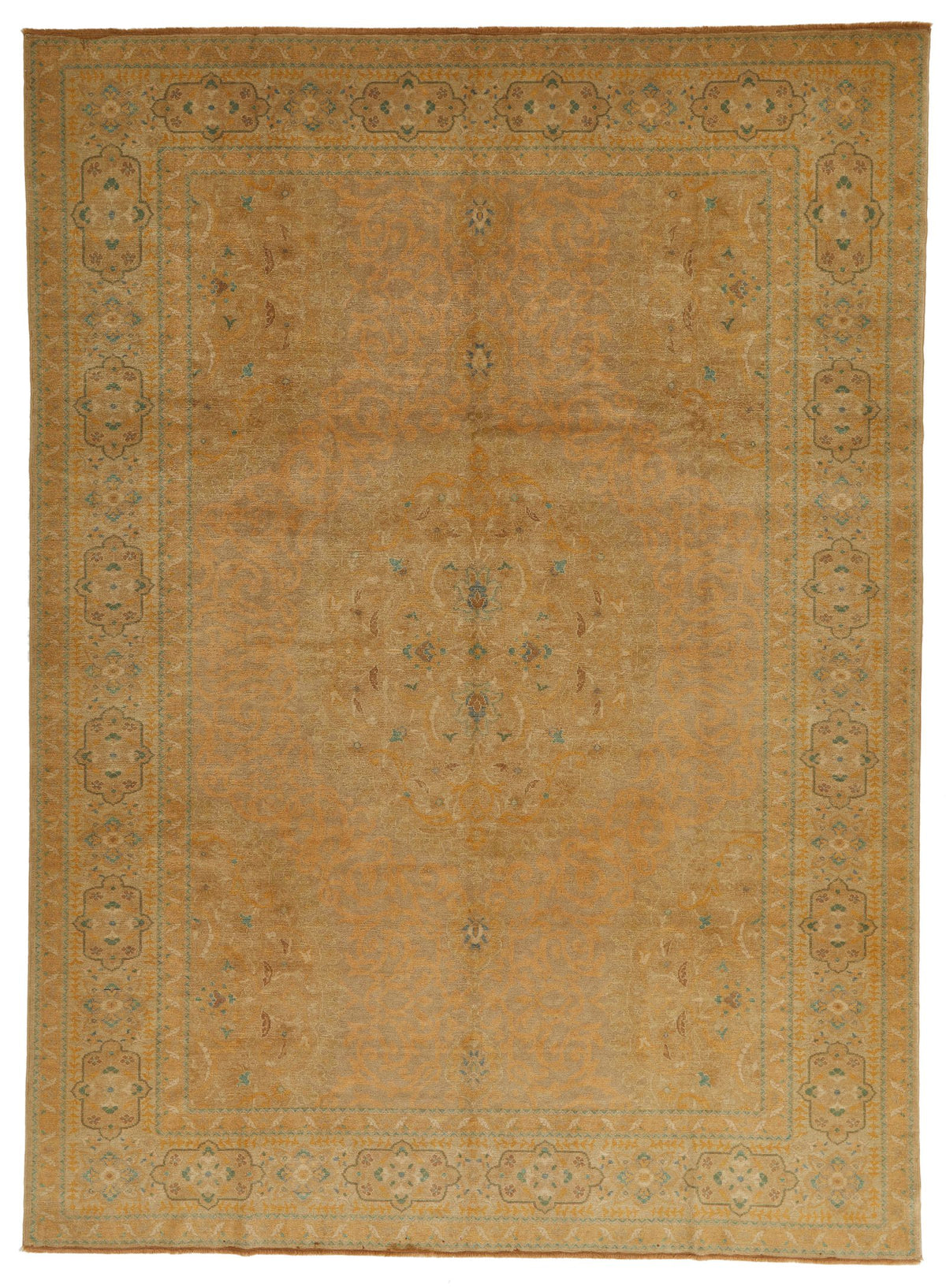 9x12 Gold and Blue Turkish Traditional Rug