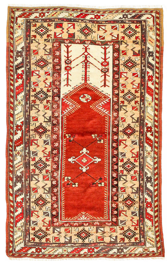 4x7 Red and Beige Turkish Milas Rug