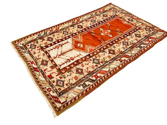 4x7 Red and Beige Turkish Milas Rug