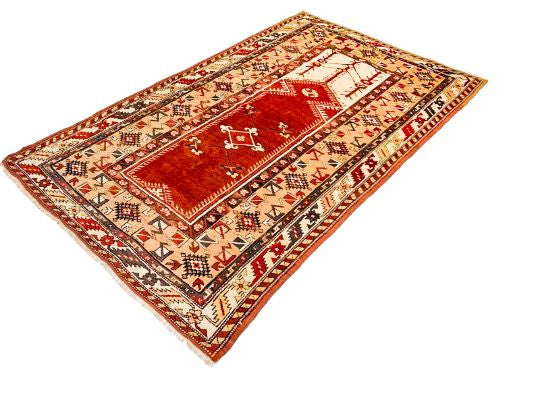 4x7 Red and Beige Turkish Milas Rug