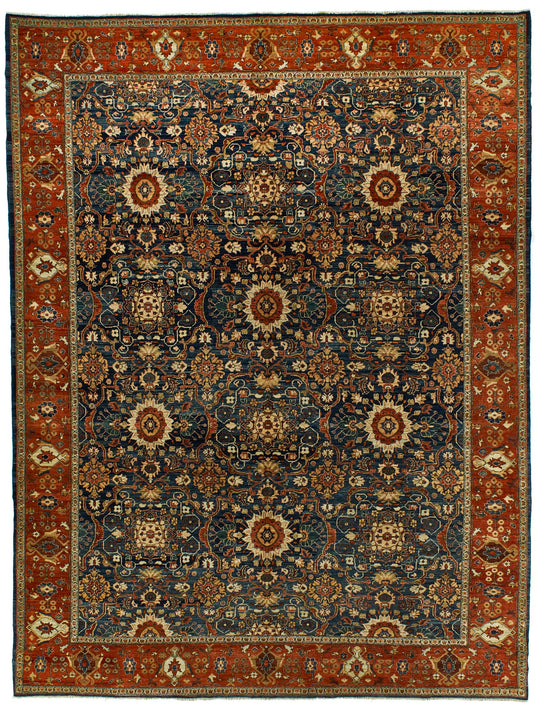 9x12 Navy and Rust Traditional Rug
