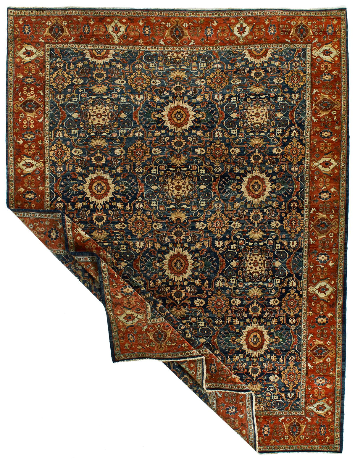 9x12 Navy and Rust Traditional Rug
