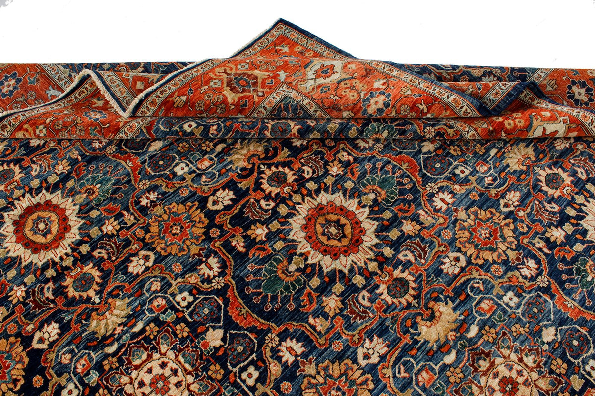 9x12 Navy and Rust Traditional Rug