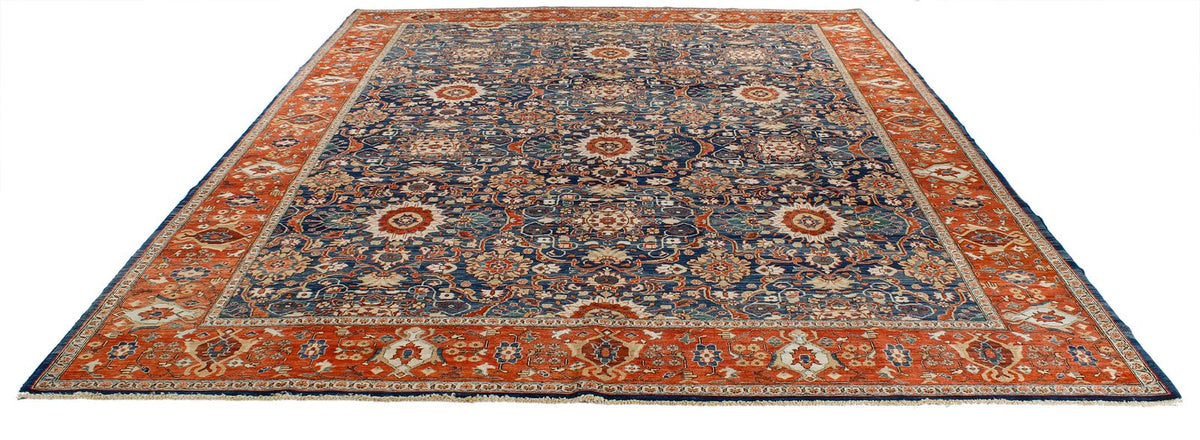 9x12 Navy and Rust Traditional Rug
