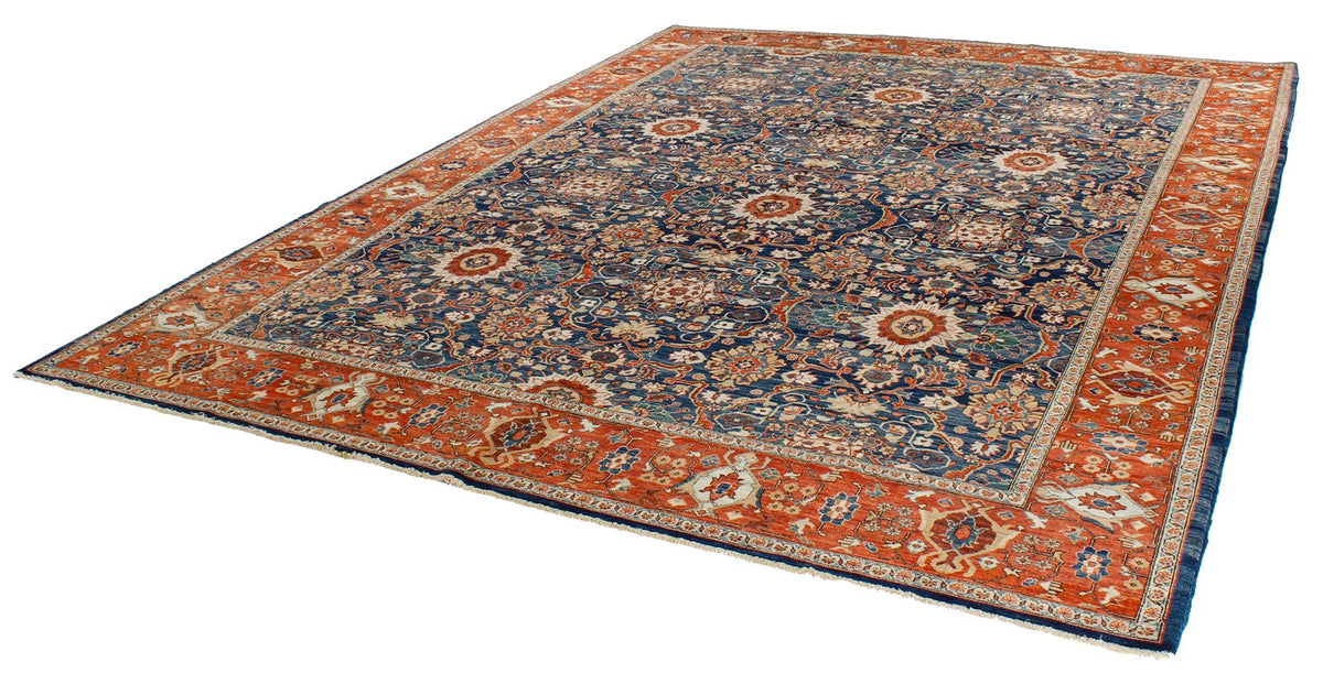 9x12 Navy and Rust Traditional Rug
