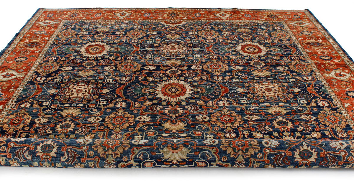 9x12 Navy and Rust Traditional Rug