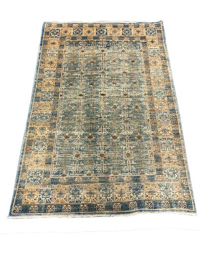 Vintage Handmade 4x6 Gold and Blue Anatolian Turkish Traditional Distressed Area Rug
