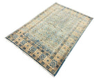 Vintage Handmade 4x6 Gold and Blue Anatolian Turkish Traditional Distressed Area Rug