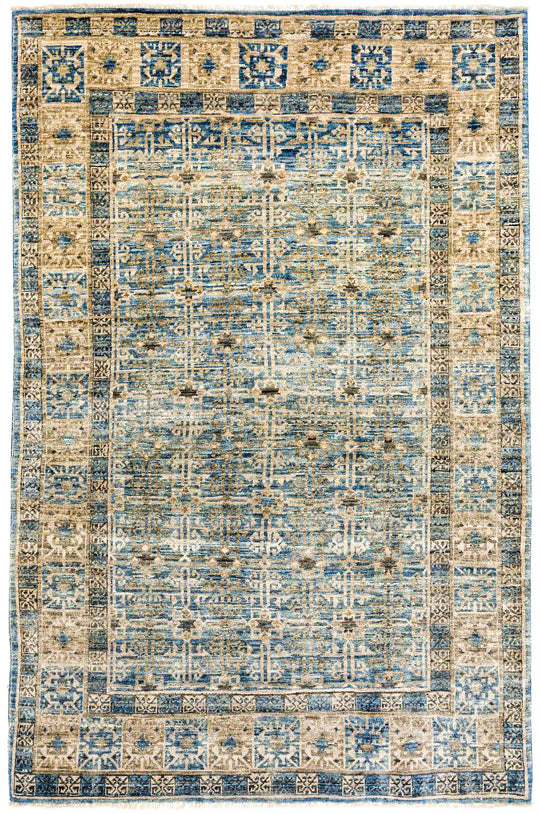 4x6 Gold and Blue Traditional Rug