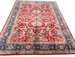 Vintage Handmade 6x8 Red and Blue Anatolian Turkish Oushak Distressed Area Rug