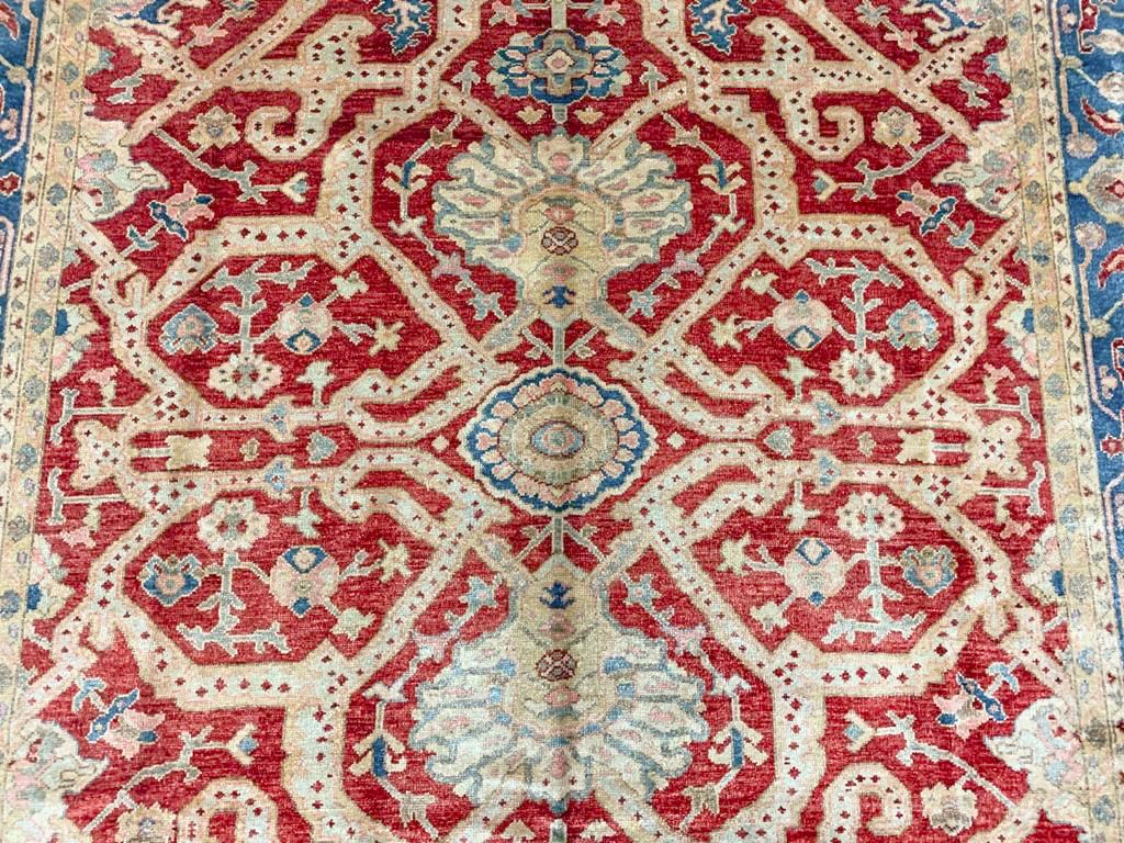 Vintage Handmade 6x8 Red and Blue Anatolian Turkish Oushak Distressed Area Rug