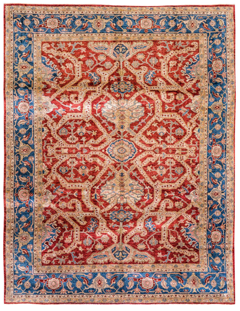 Vintage Handmade 6x8 Red and Blue Anatolian Turkish Oushak Distressed Area Rug