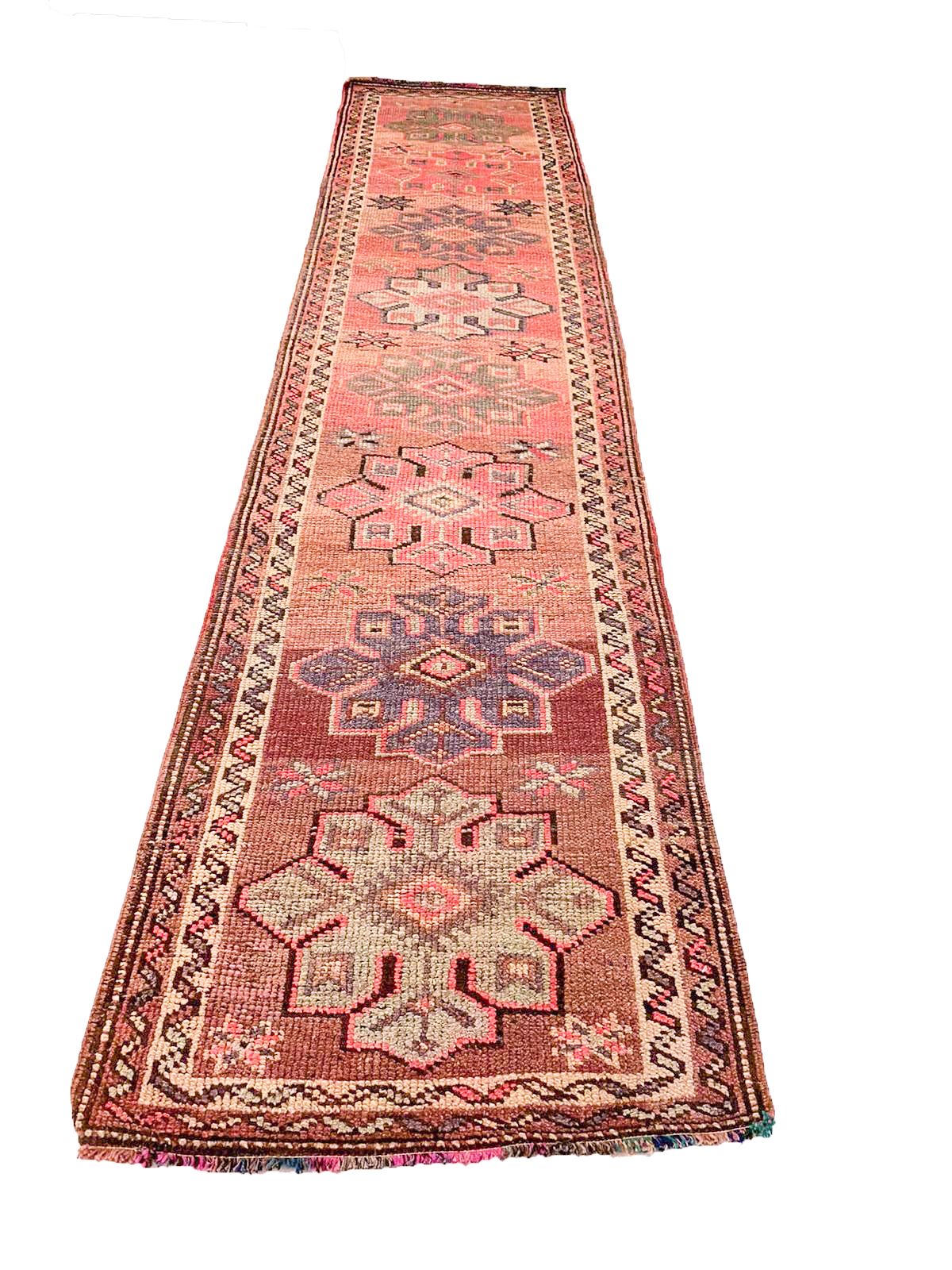 3x13 Brown and Pink Turkish Tribal Rug