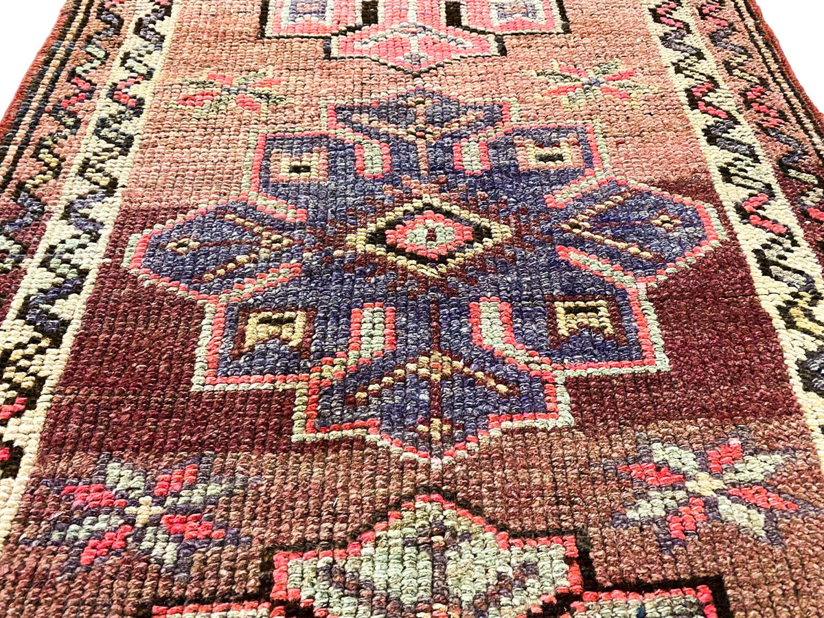 3x13 Brown and Pink Turkish Tribal Rug