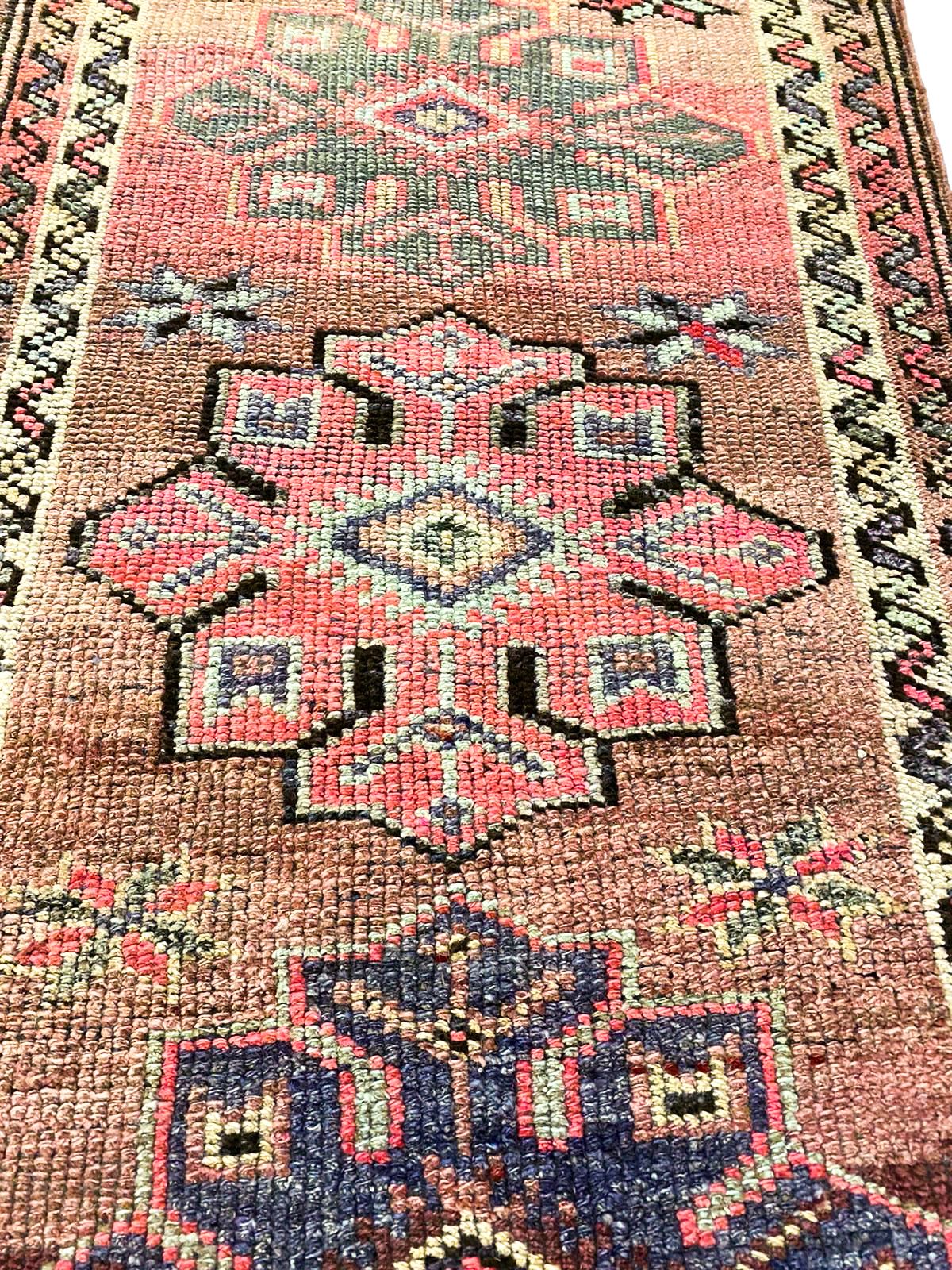 3x13 Brown and Pink Turkish Tribal Rug