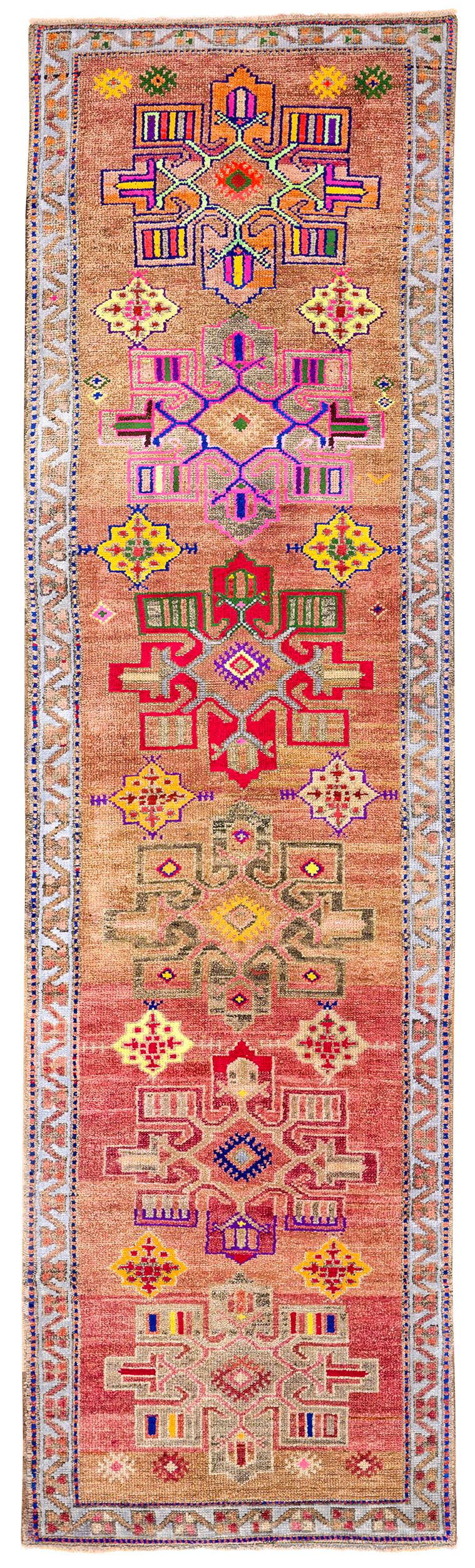 3x11 Pink and Blue Turkish Tribal Runner