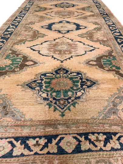 6x11 Beige and Navy Turkish Tribal Rug