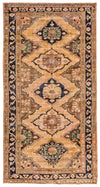 6x11 Beige and Navy Turkish Tribal Rug