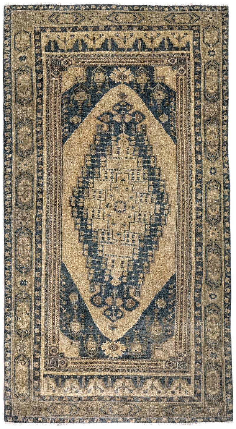 5x10 Beige and Blue Turkish Tribal Rug