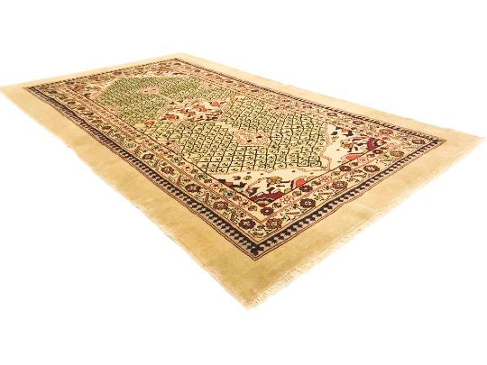 4x7 Green and Gold Turkish Tribal Rug