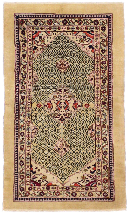 4x7 Green and Gold Turkish Tribal Rug