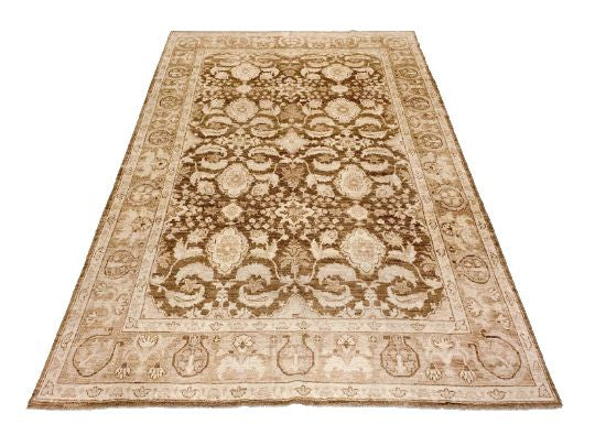 6x9 Brown and Beige Turkish Oushak Rug