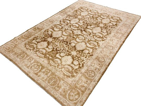 6x9 Brown and Beige Turkish Oushak Rug