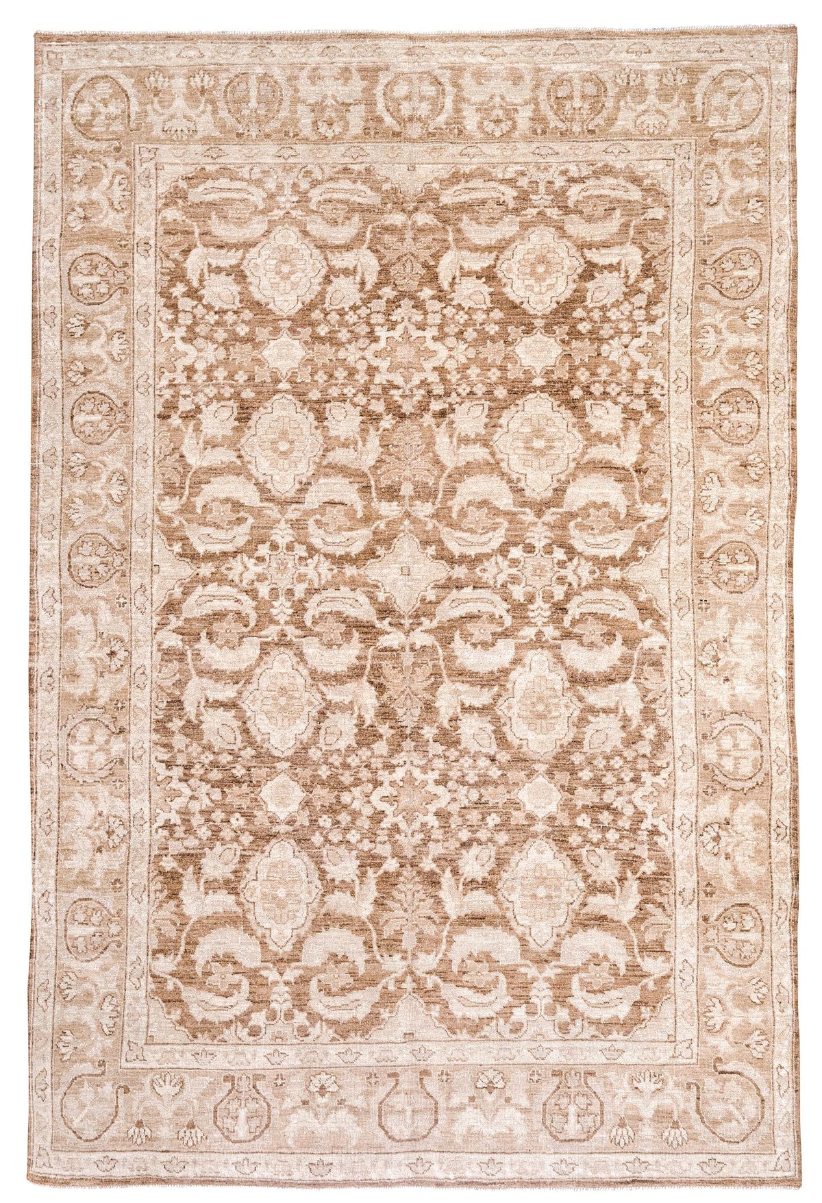 6x9 Brown and Beige Turkish Oushak Rug