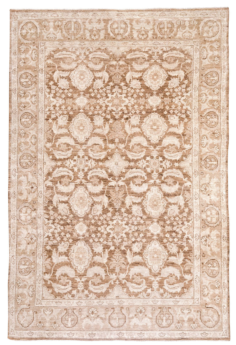 6x9 Brown and Beige Turkish Oushak Rug
