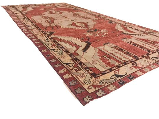 6x11 Beige and Red Turkish Tribal Rug