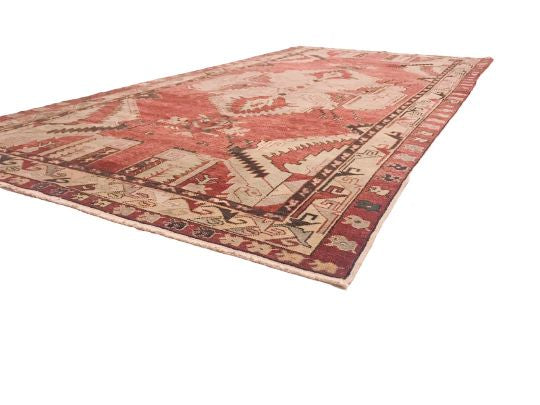 6x11 Beige and Red Turkish Tribal Rug