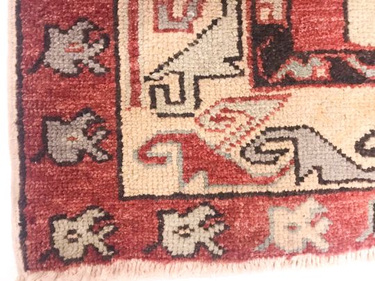 6x11 Beige and Red Turkish Tribal Rug
