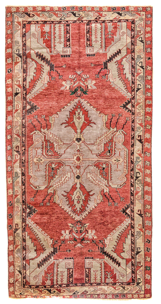 6x11 Beige and Red Turkish Tribal Rug