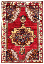 5x8 Beige and Red Turkish Tribal Rug