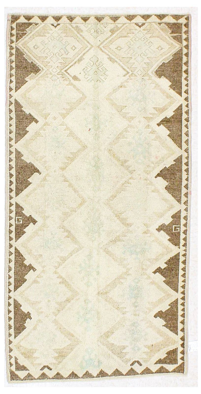 3x6 Ivory and Brown Turkish Tribal Runner