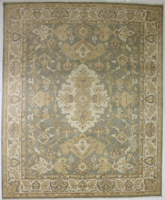 8x10 Green and Ivory Turkish Oushak Rug