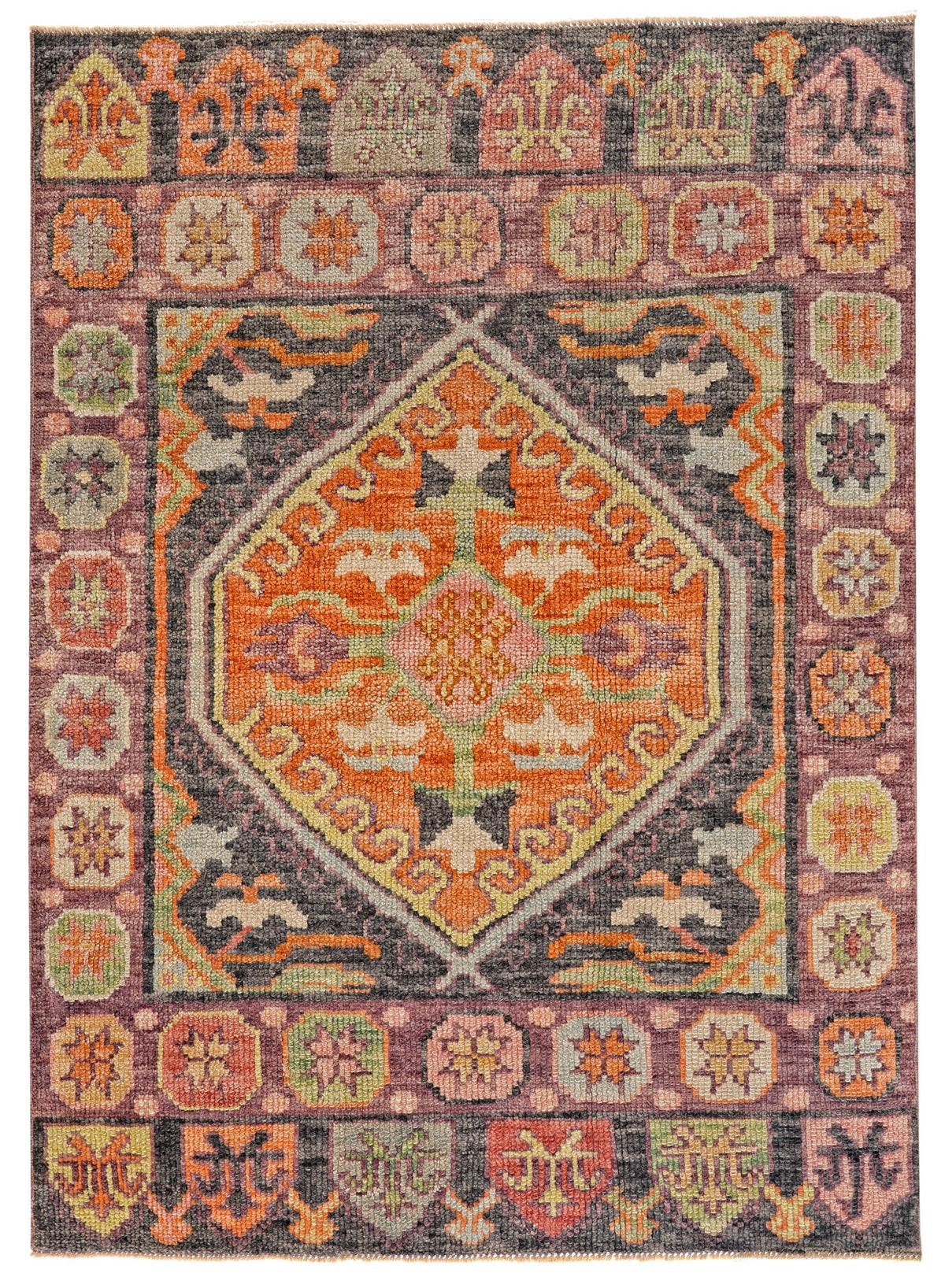 3x4 Gray and Purple Turkish Oushak Rug
