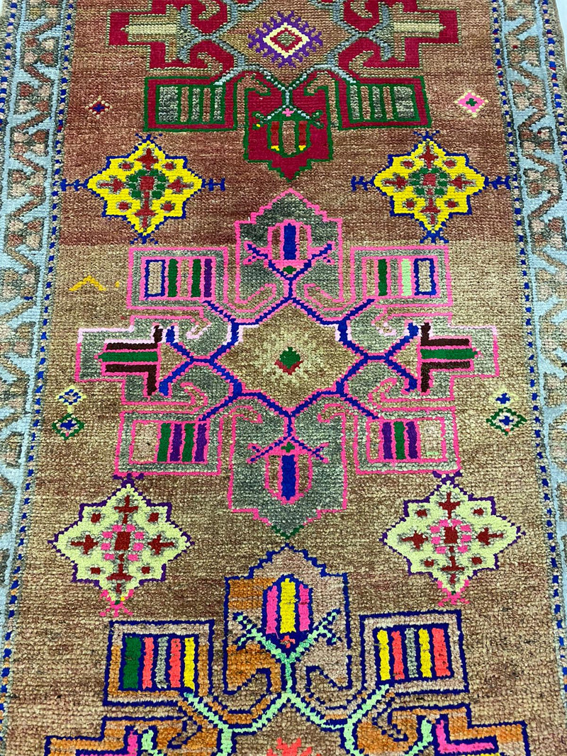 3x11 Pink and Blue Turkish Tribal Runner