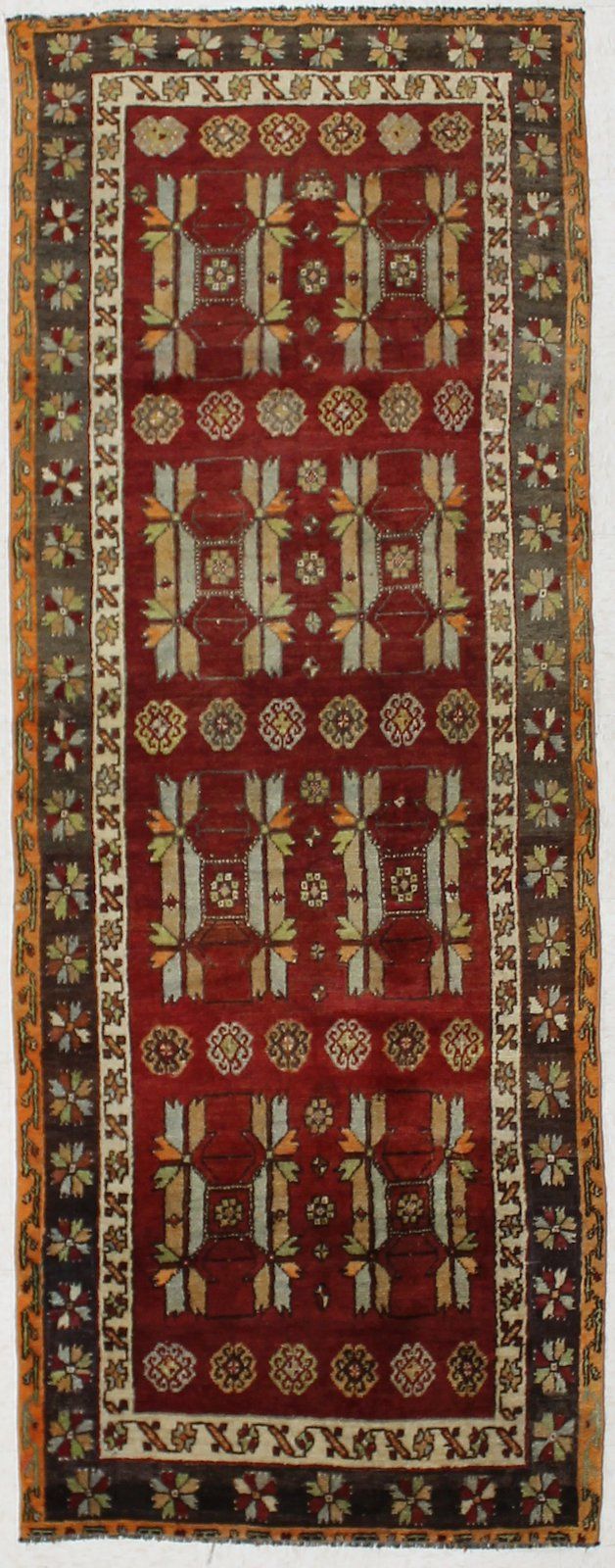 3x9 Red and Gray Turkish Tribal Runner