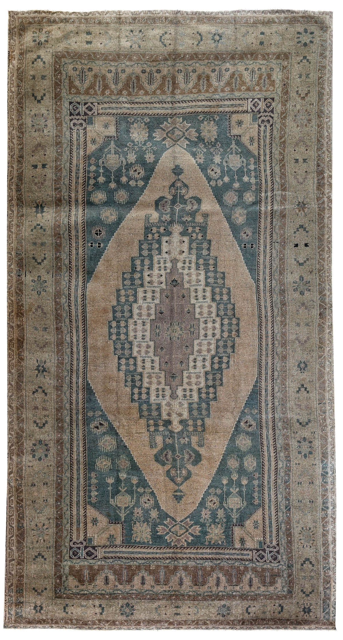 5x10 Blue and Beige Turkish Tribal Runner