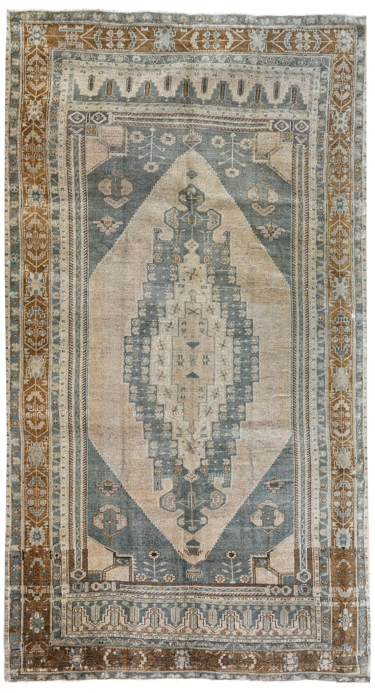 5x9 Ivory and Gold Turkish Tribal Rug