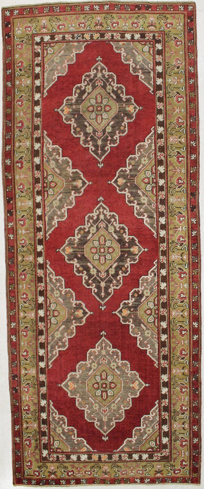 Vintage Handmade 5x12 Red and Green Anatolian Turkish Tribal Distressed Area Runner