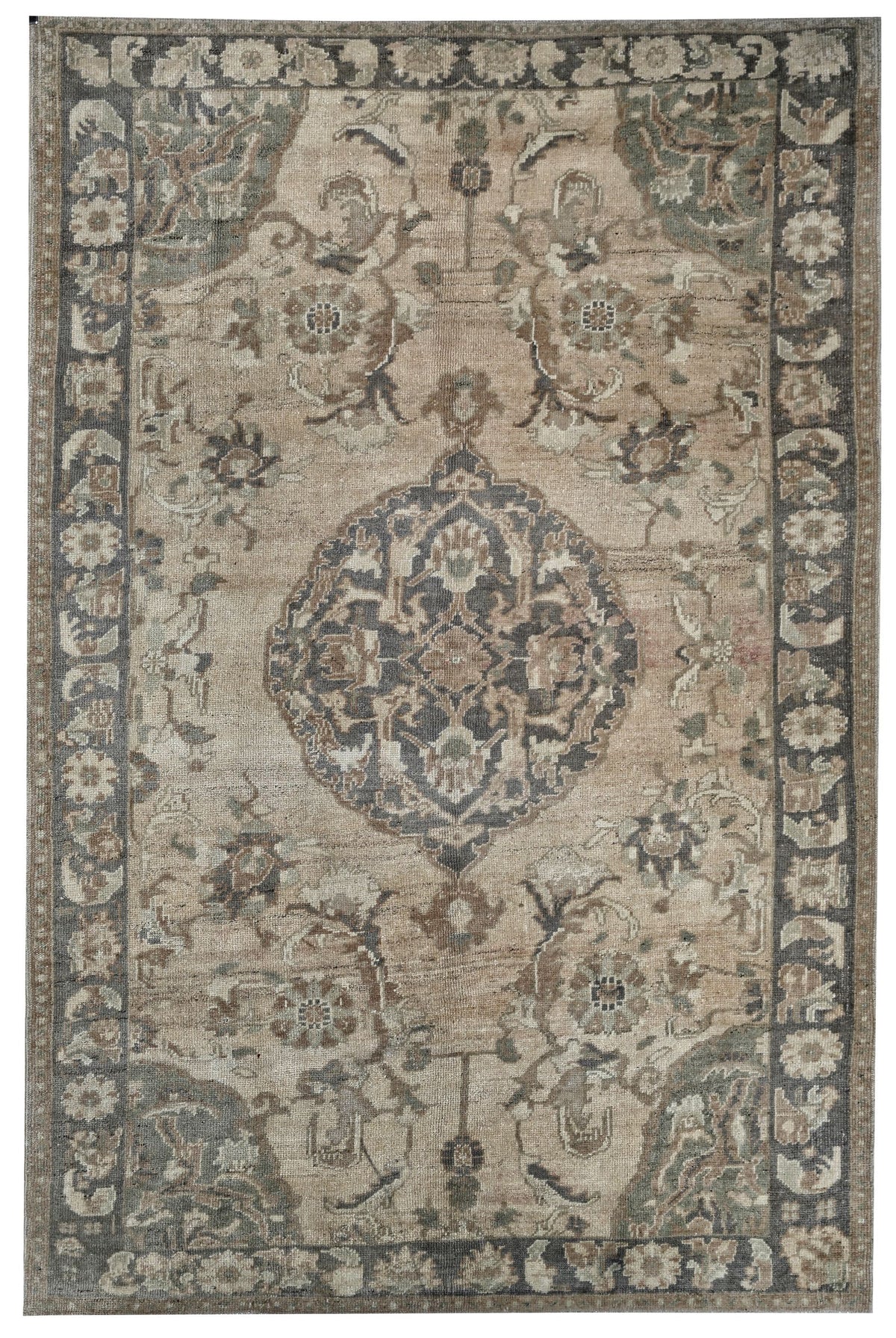 6x9 Ivory and Gray Turkish Tribal Rug