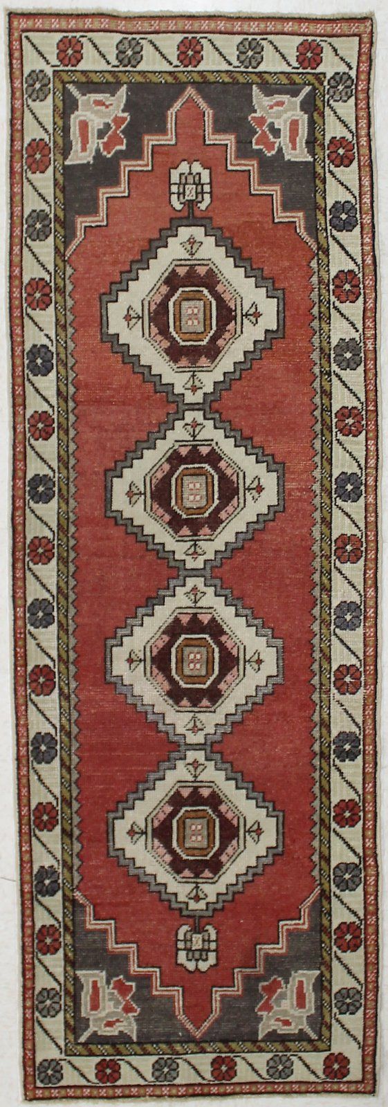 3x9 Red and Ivory Turkish Tribal Runner