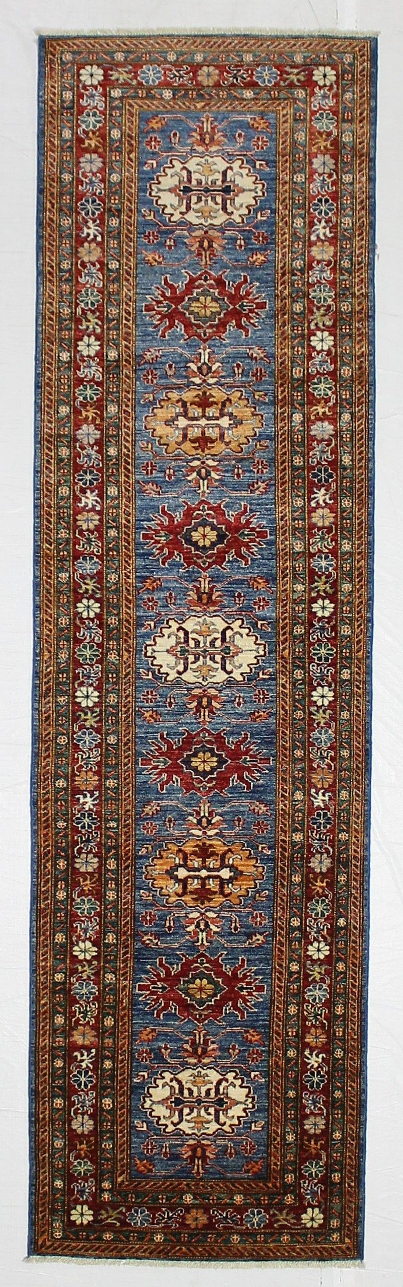 Vintage Handmade 3x10 Red and Navy Anatolian Caucasian Tribal Distressed Area Runner