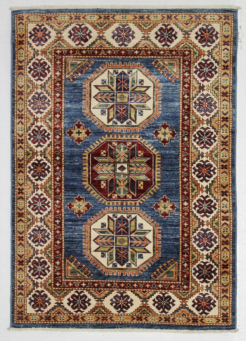 3x5 Navy and Ivory Kazak Tribal Rug