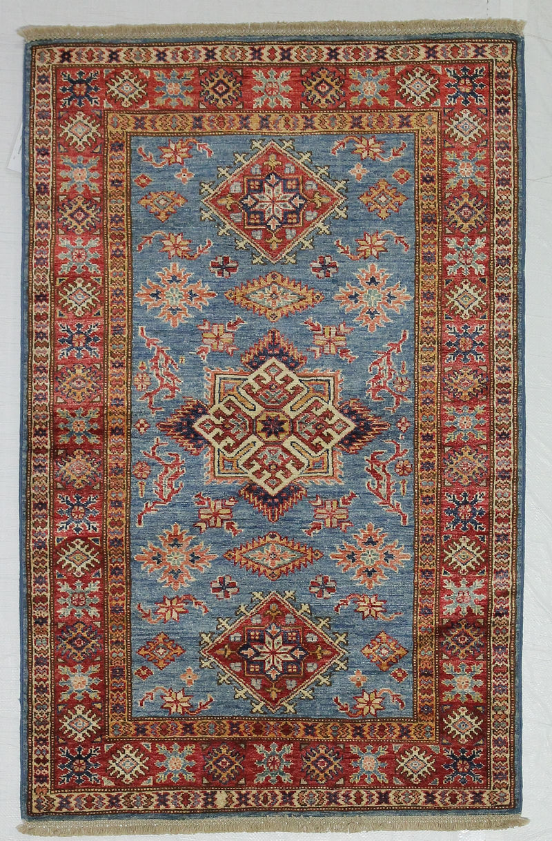 Vintage Handmade 3x5 Blue and Red Anatolian Caucasian Tribal Distressed Area Rug