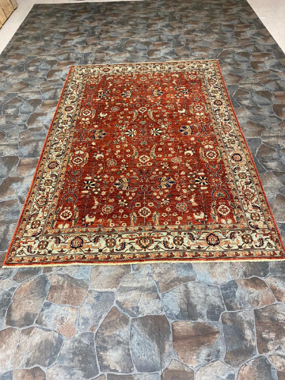 Vintage Handmade 6x9 Blue and Red Anatolian Turkish Traditional Distressed Area Rug