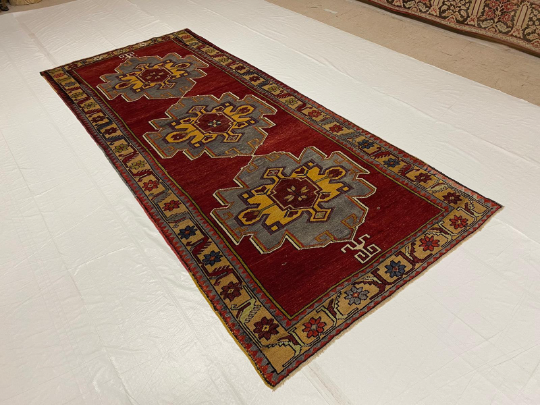 5x11 Gray and Red Turkish Tribal Runner